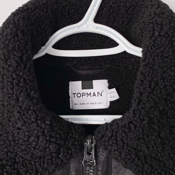 HP ⭐️ Men’s Topman Faux Sherpa Moto Bomber Jacket - Picture 4 of 12